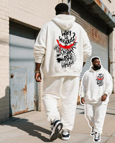 Big & Tall Men's White HA Graffiti Letter Print Hoodie Set